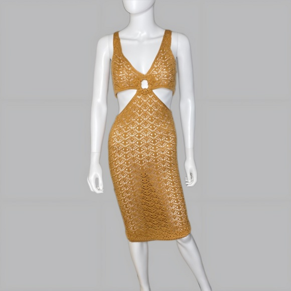 Almost Famous Golden Oat Cut Out Crotchet Cover Up Maxi Dress‎